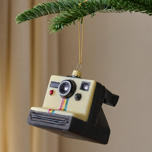 Nostalgic Camera Ornament shown on tree