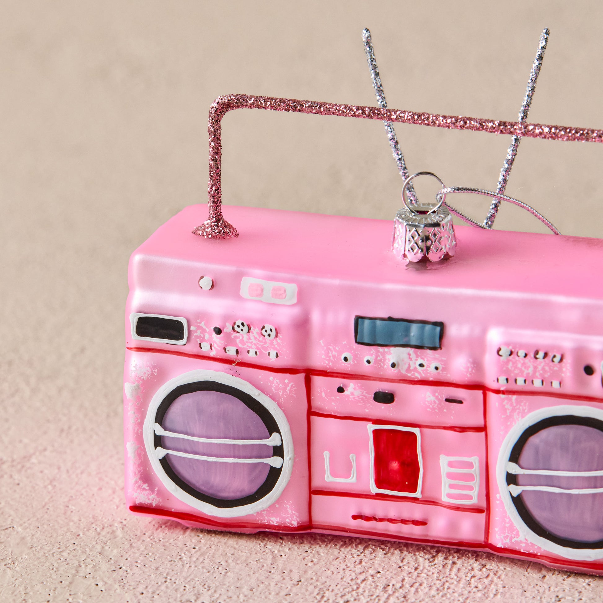 Pink Retro Boombox Ornament up close