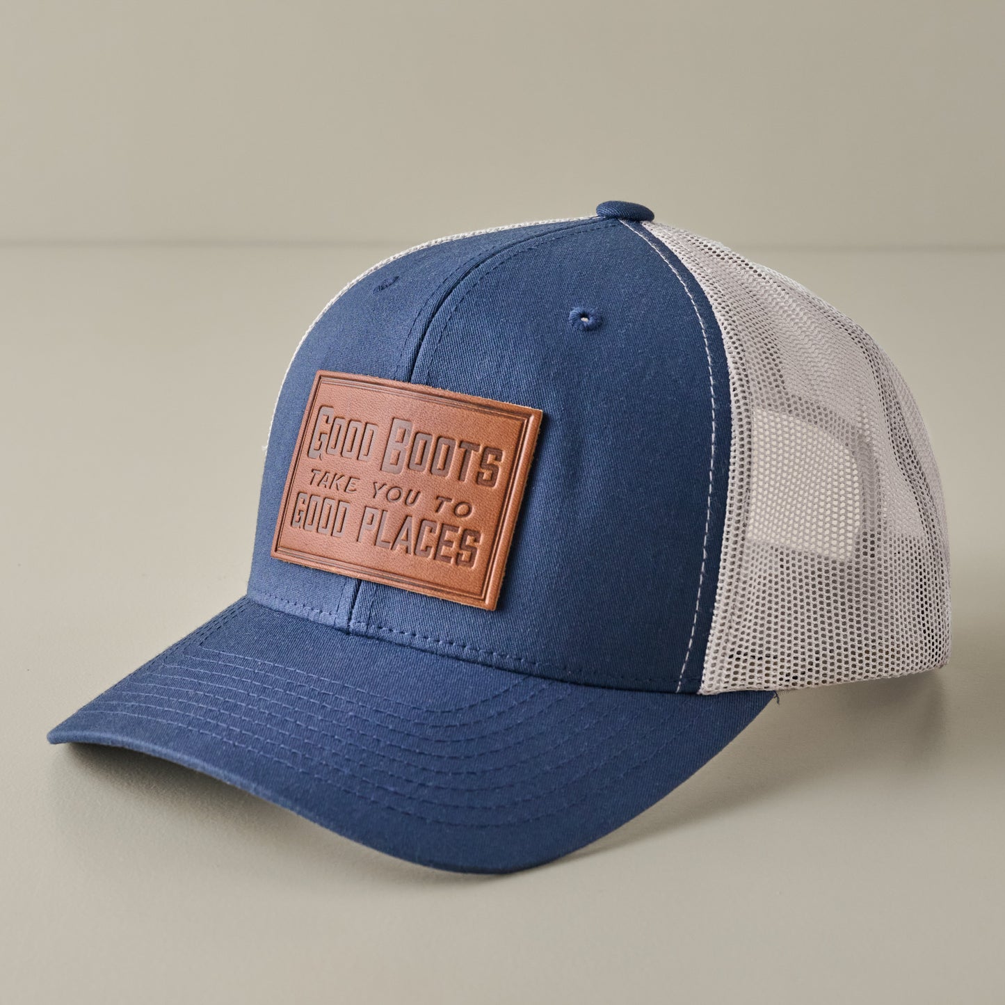 Good Boots Navy Leather Patch Hat