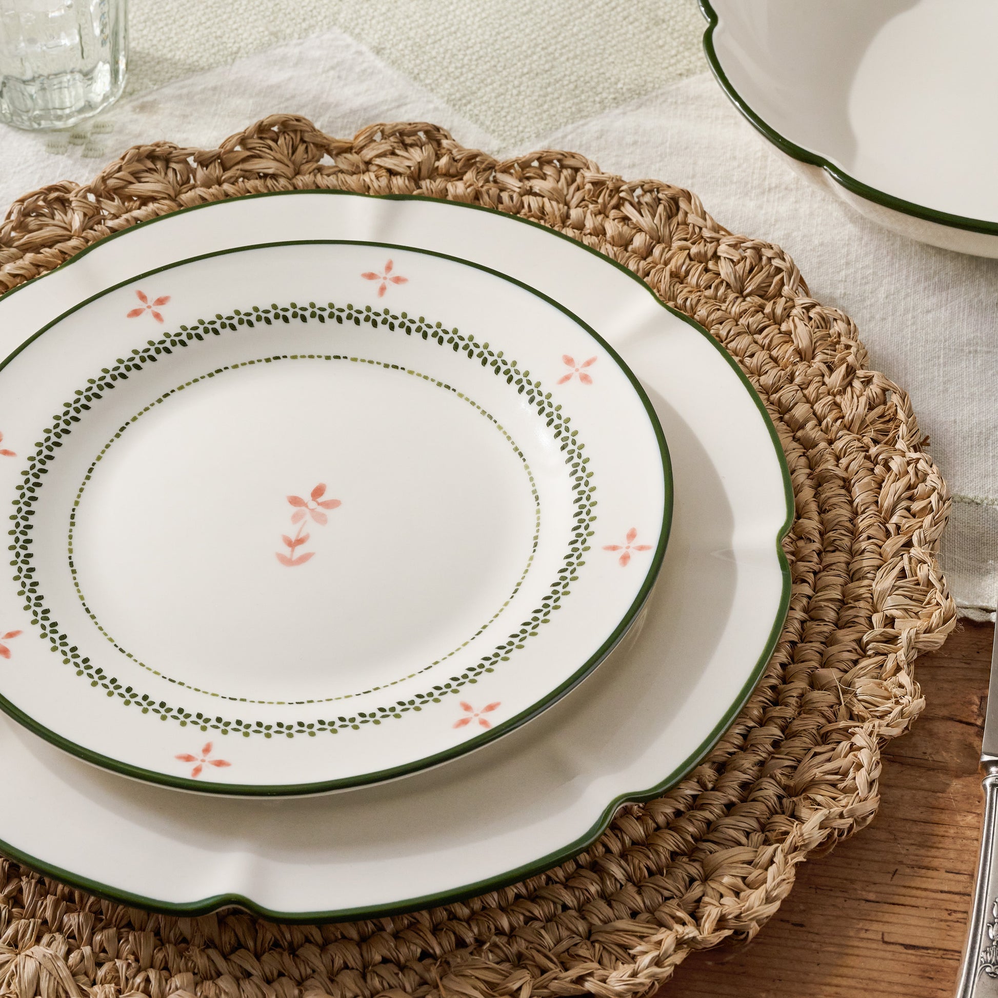 Green Luna Scalloped 3-Piece Place Setting shown on table