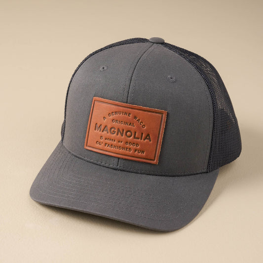 Magnolia Charcoal Grey Leather Patch Hat