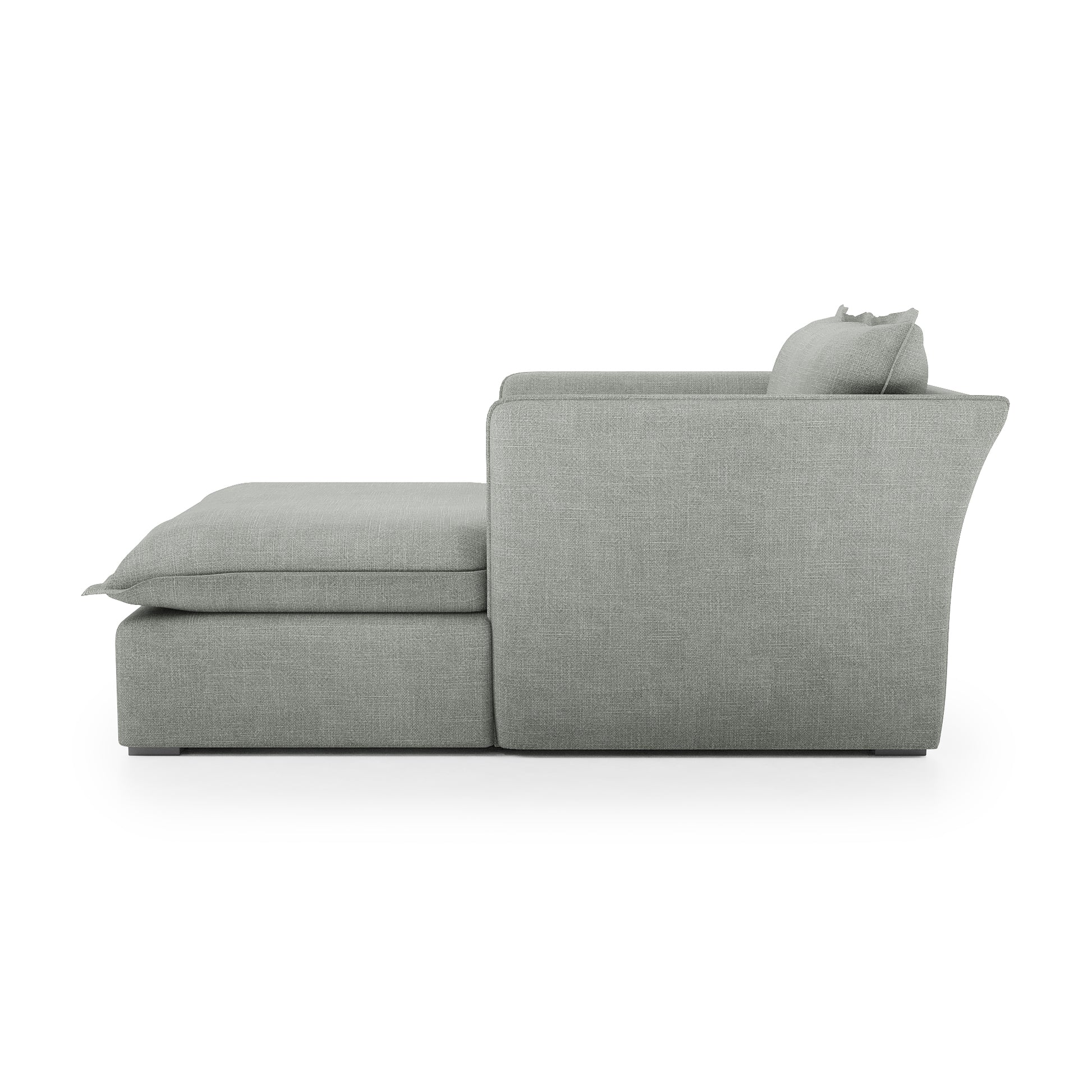 Sunday Chaise dove grey linen side view