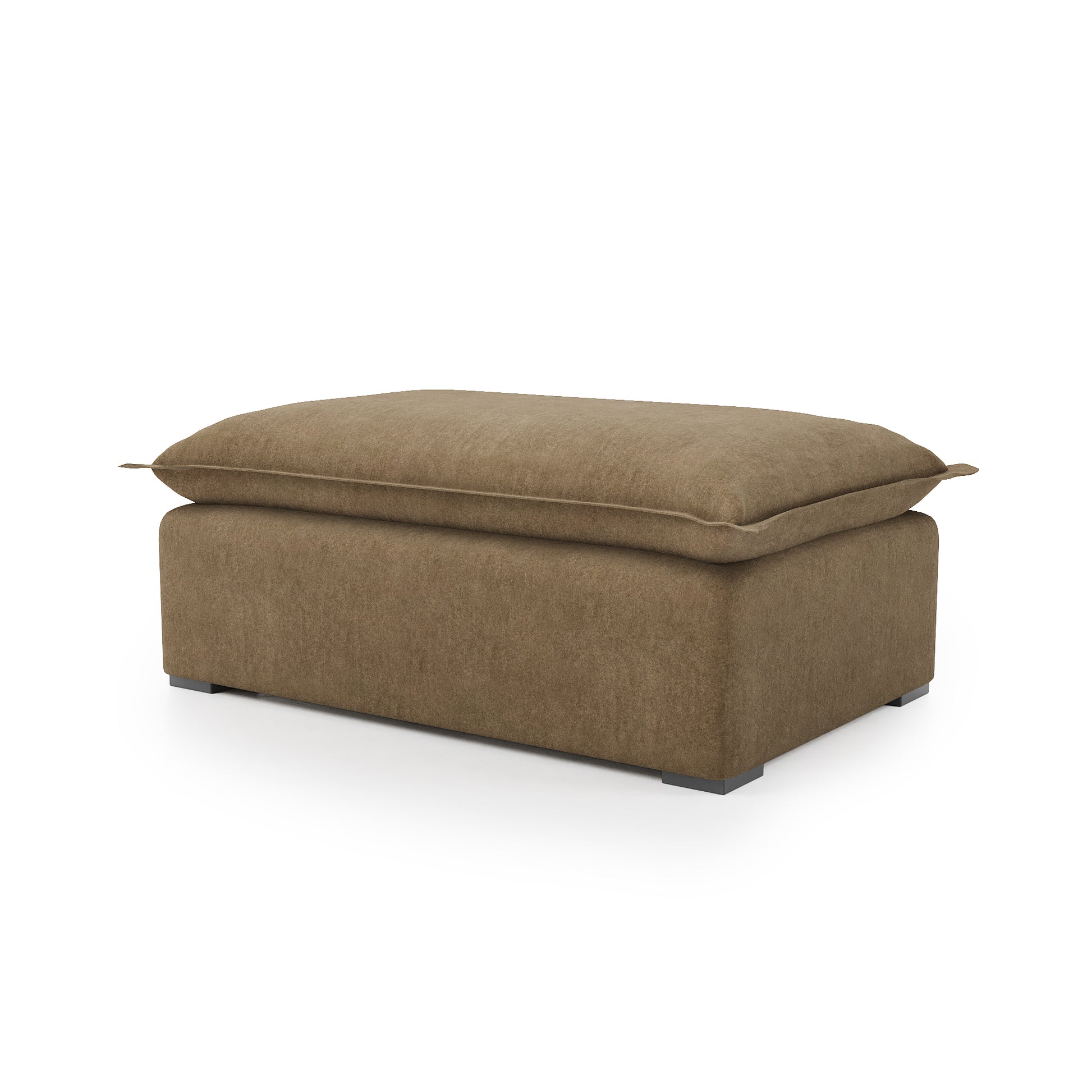 Sunday Ottoman in camel velvet angled view