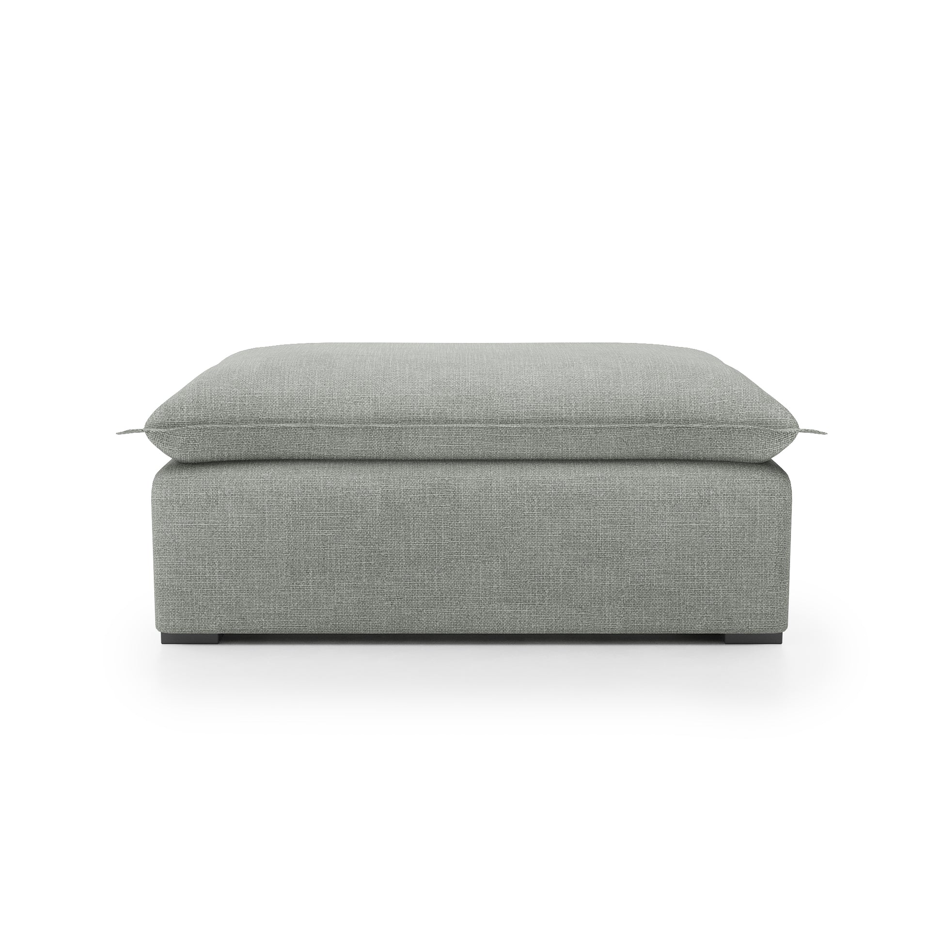Sunday Ottoman in dove grey linen front view