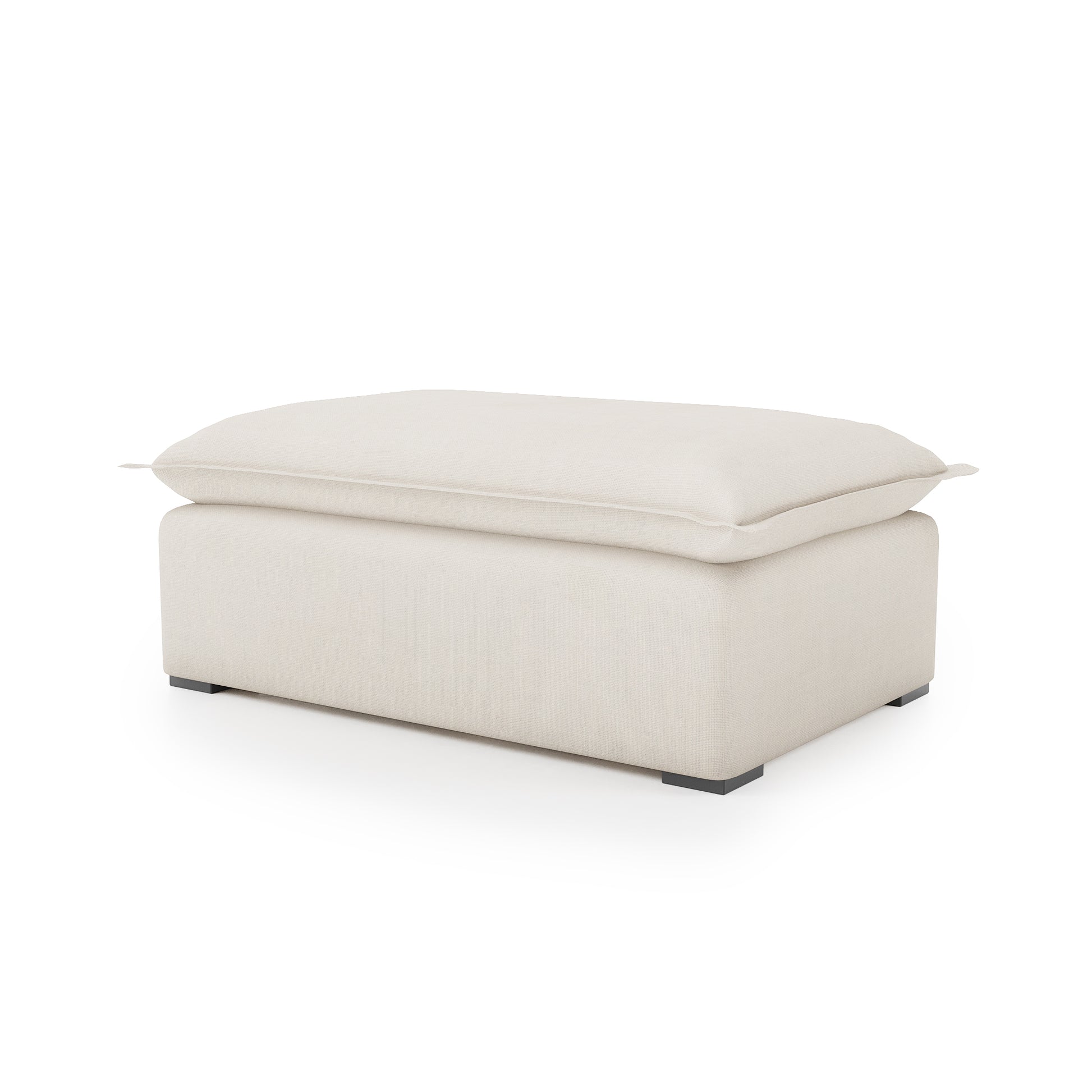 Sunday Ottoman in ivory linen angled view