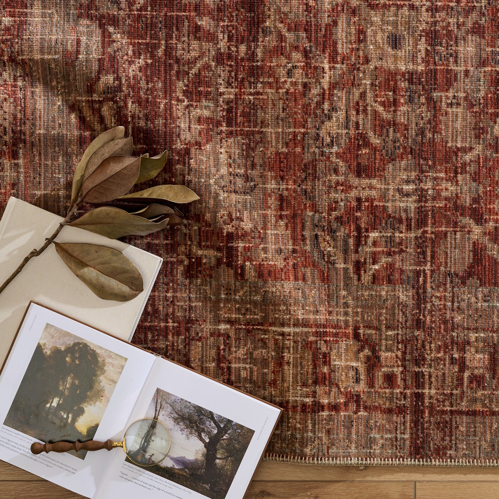 detailed view of hillcrest sienna sand pattern rug on floor