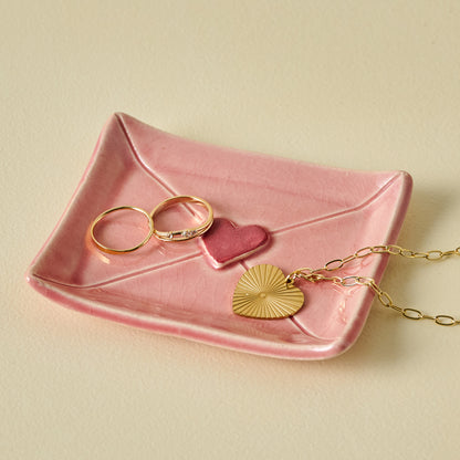 Heart Envelope Trinket Dish with jewelry placed on top
