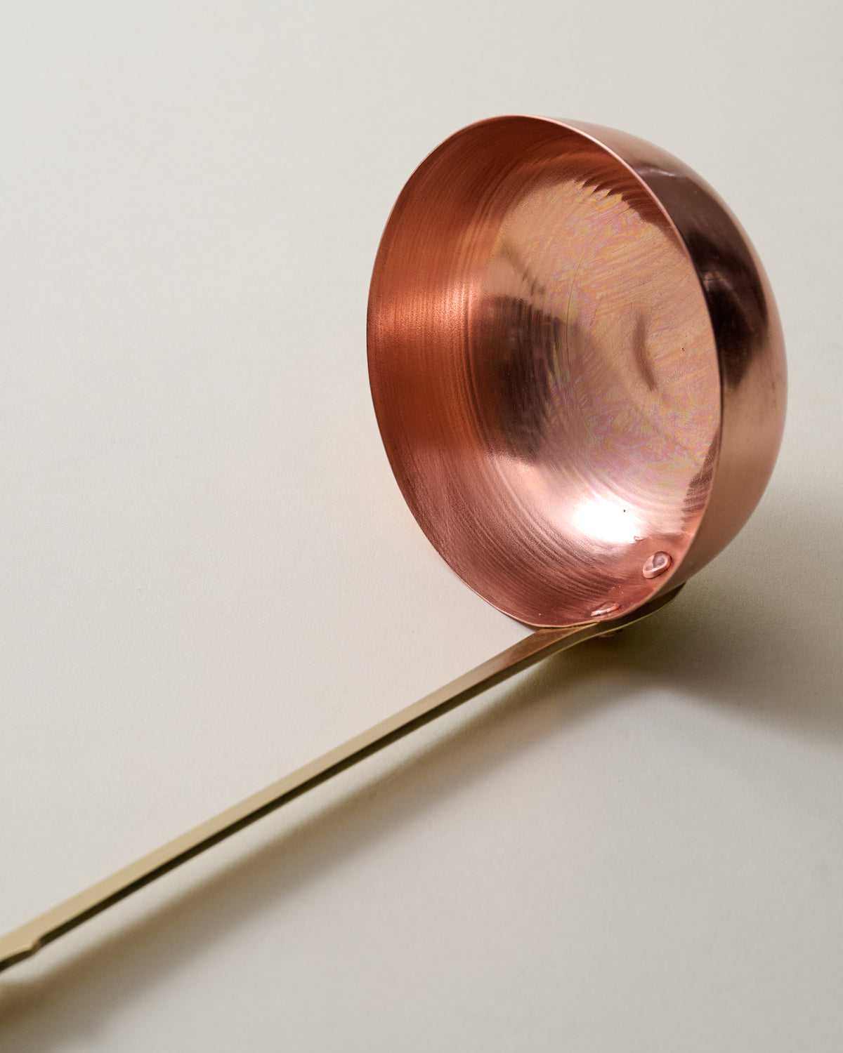 Handmade Hammered Copper + Brass Ladle close up