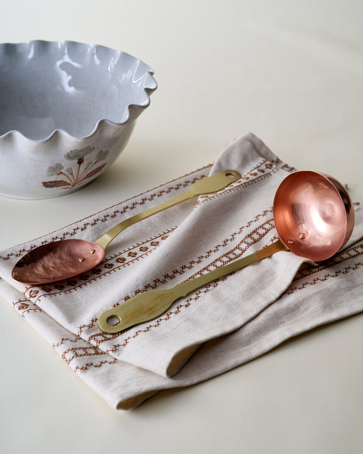 Handmade Hammered Copper + Brass Ladle and Spoon