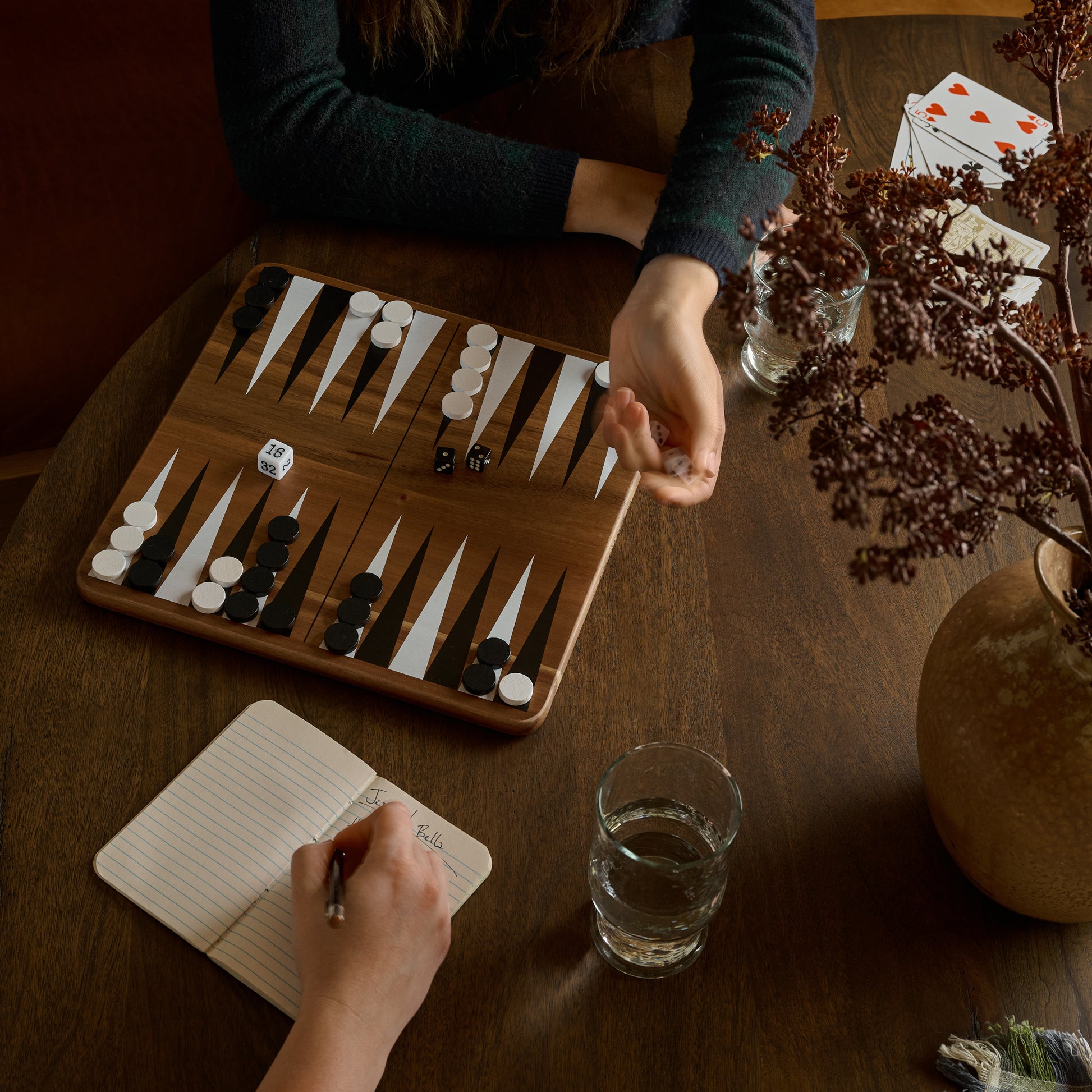 brett dining table with backgammon game