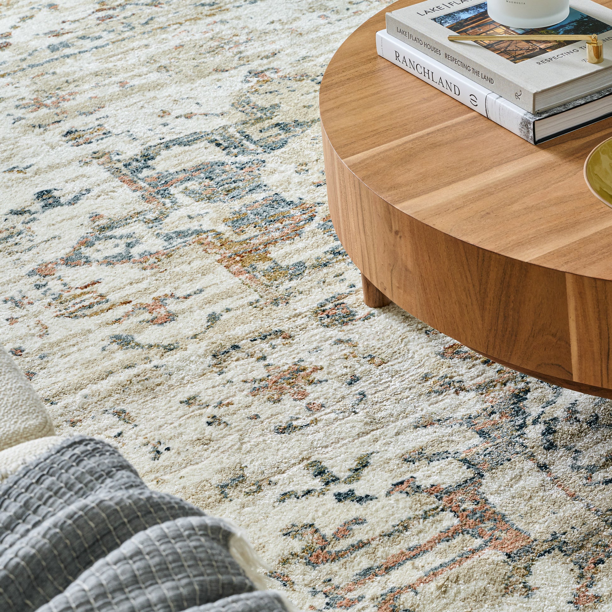 James Ivory Multi Rug under a coffee table