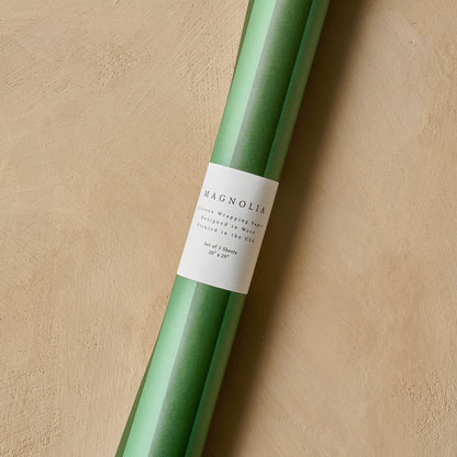 Magnolia Green Stripes Wrapping Paper Sheets wrapped into a tube