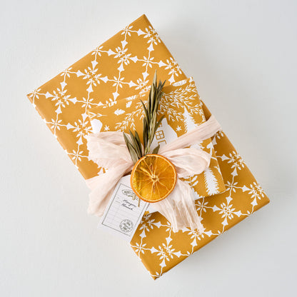 Magnolia Gold Woodland Wrapping Paper Sheets on gift