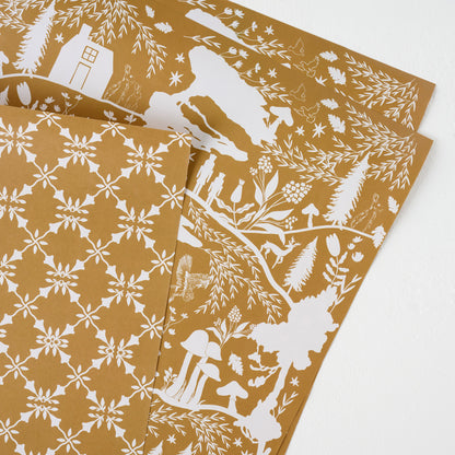 Magnolia Gold Woodland Wrapping Paper Sheets up close