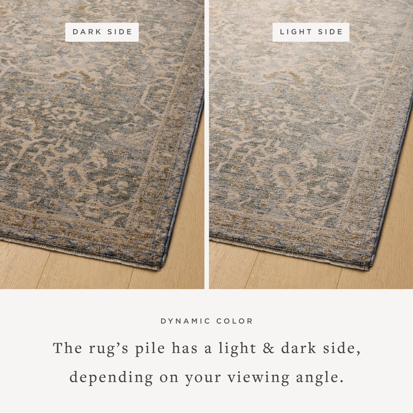 Junie Blue Natural Rug shown from two viewing angles