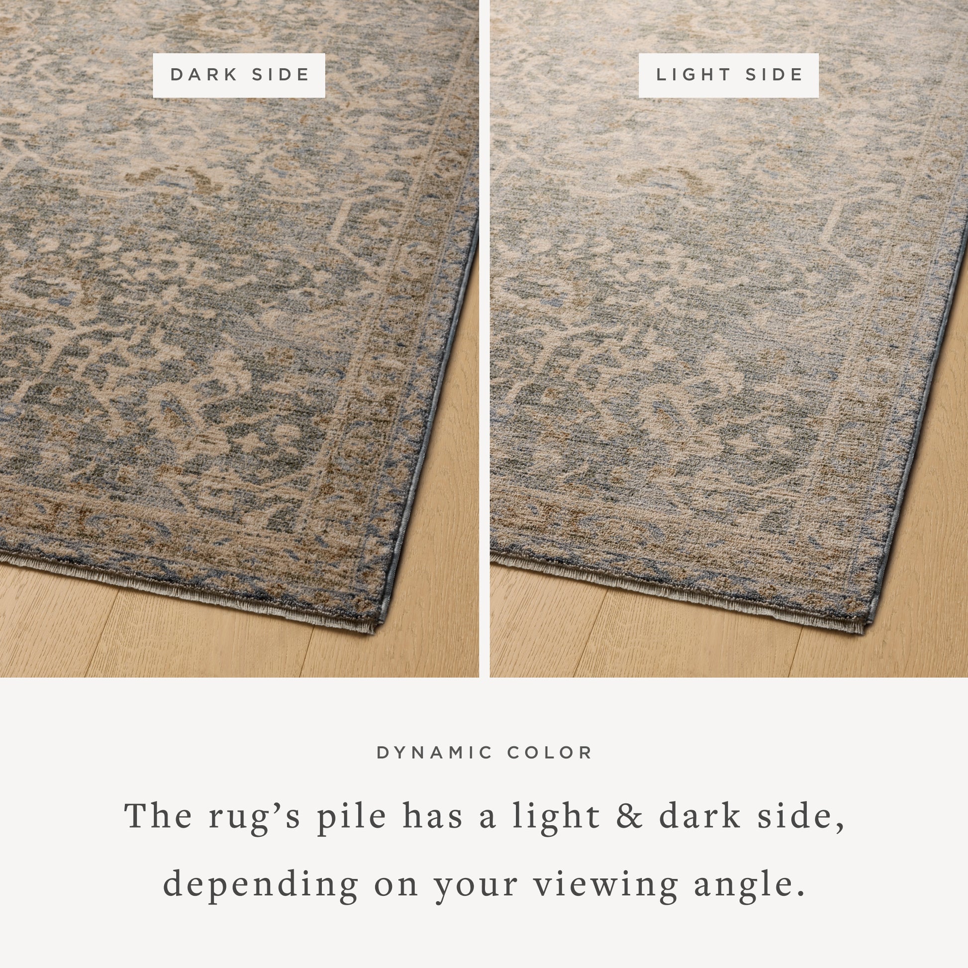 Junie Blue Natural Rug shown from two viewing angles