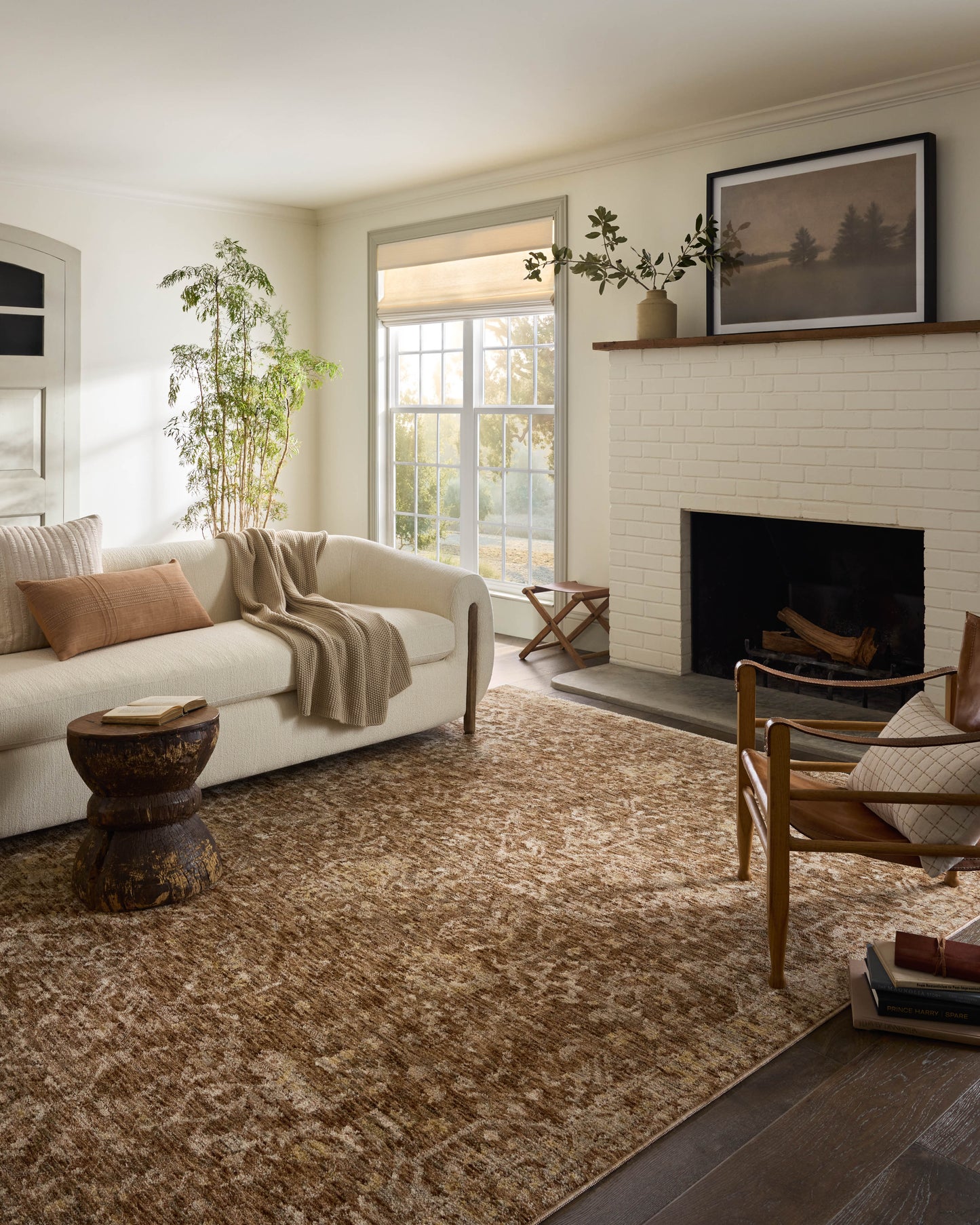 Junie Clay Natural Rug shown in bright living rooom