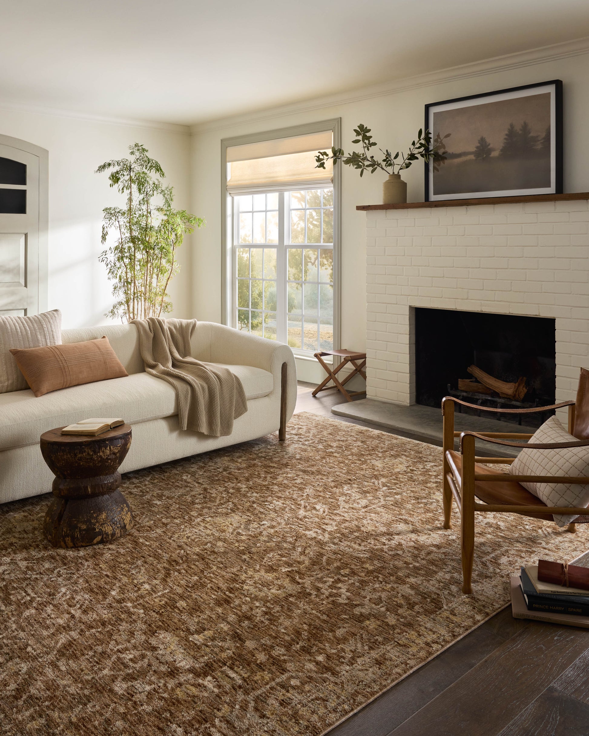 Junie Clay Natural Rug shown in bright living rooom