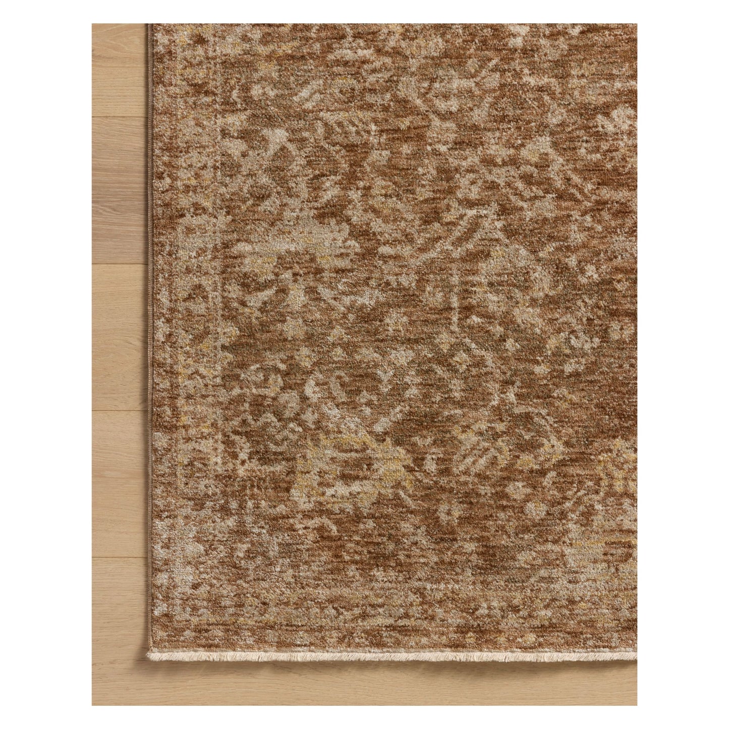 Junie Clay Natural Rug corner on hardwood