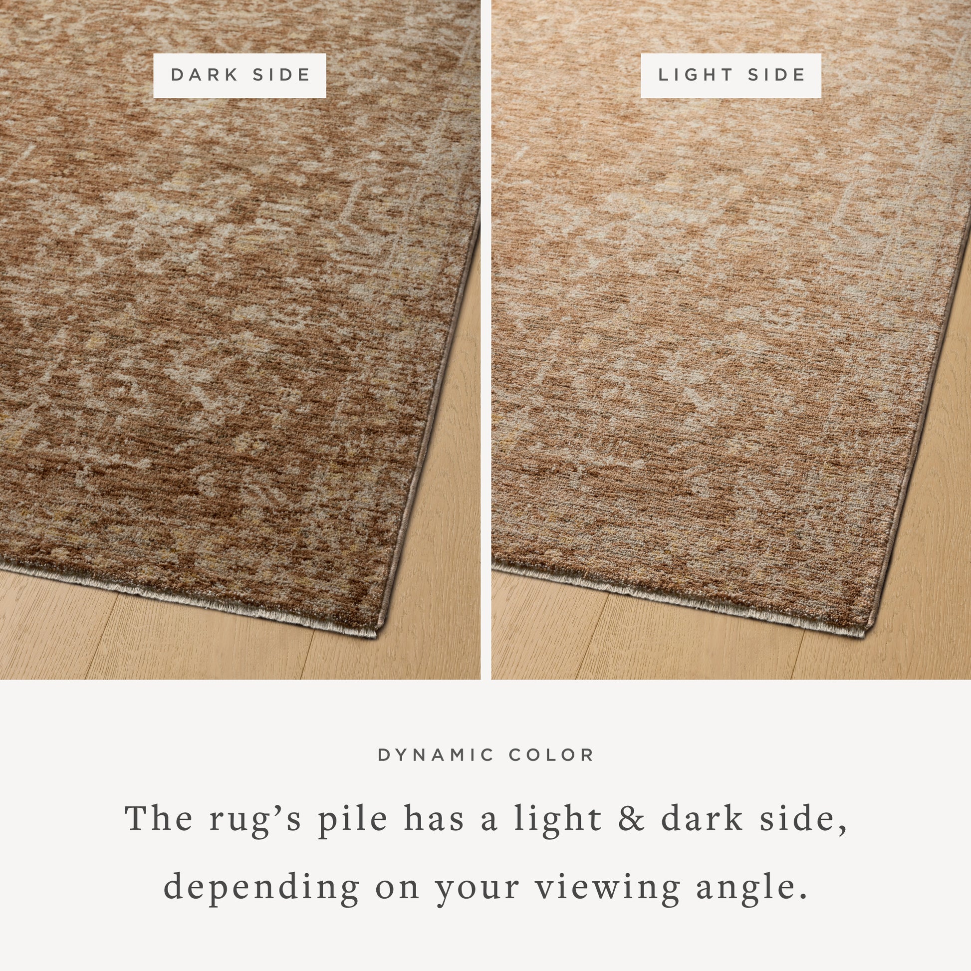 Junie Clay Natural Rug shown with two viewing angles