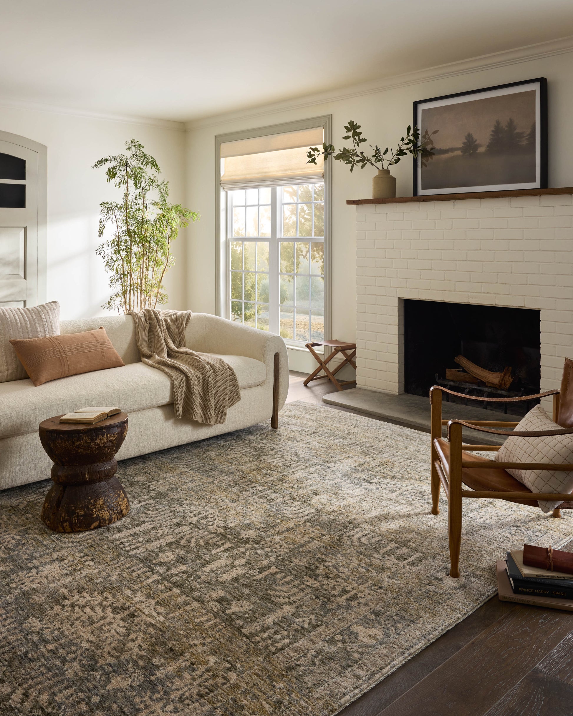 Junie Moss Natural Rug shown in bright living room