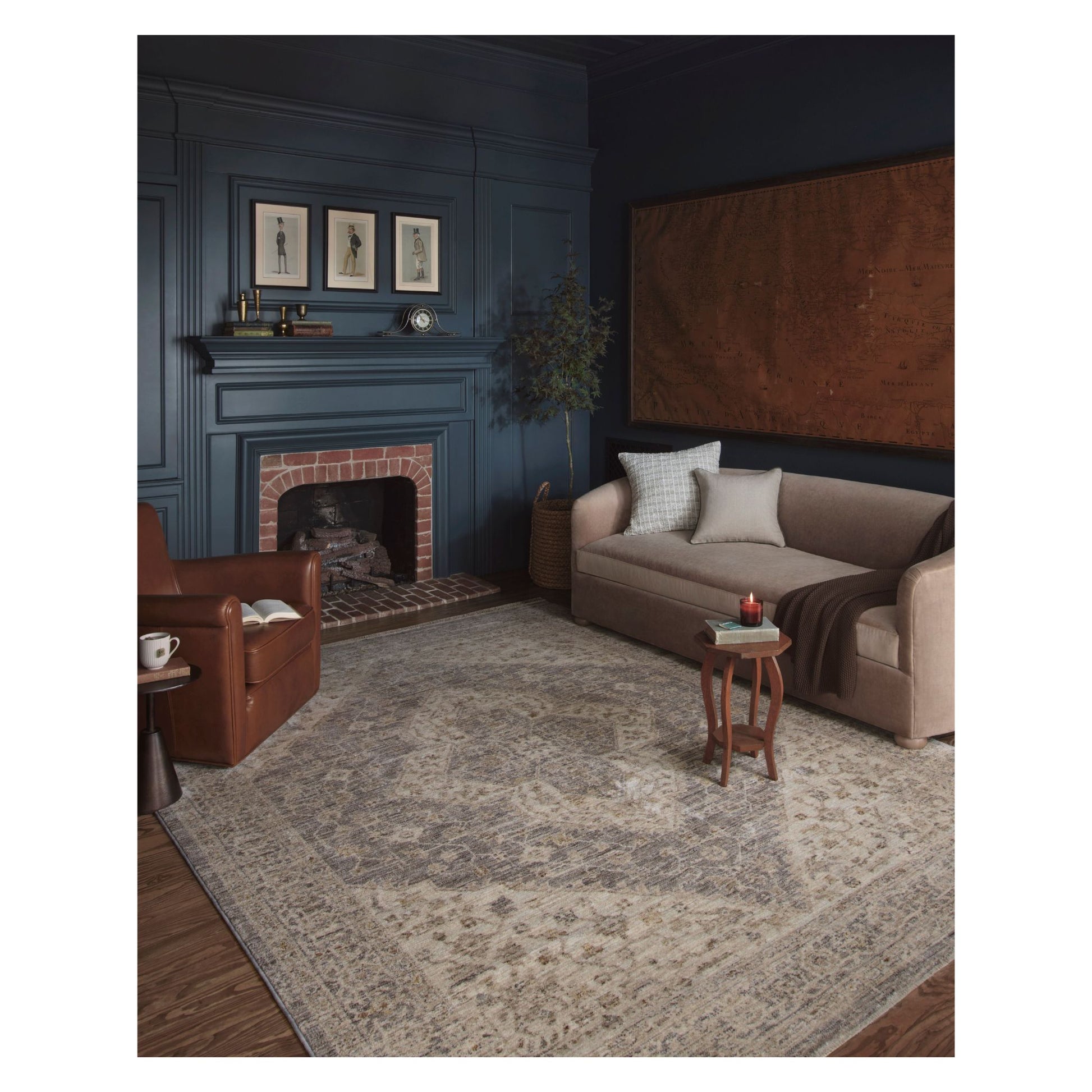 Junie Denim Natural Rug shown in a living room