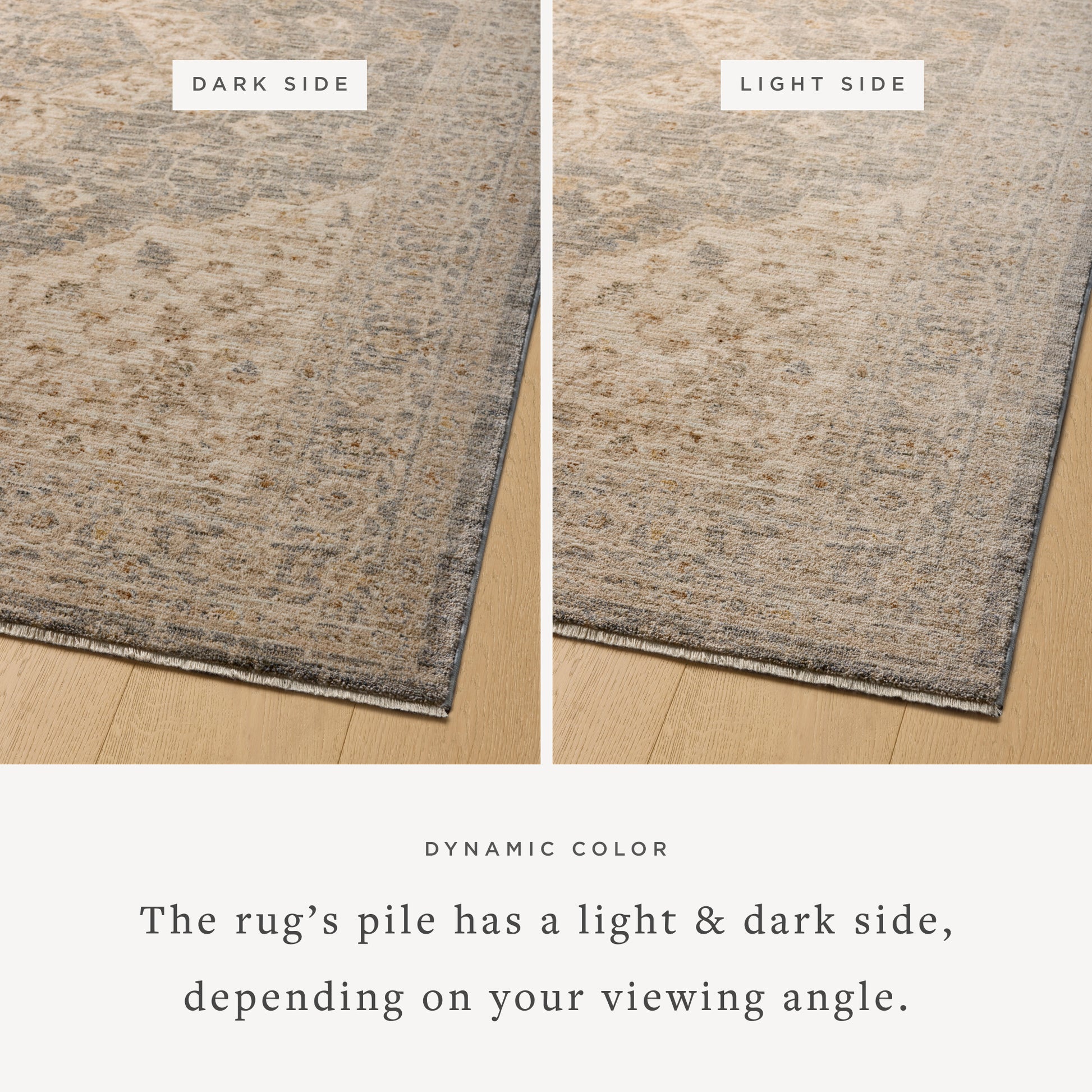 Junie Denim Natural Rug shown from 2 viewing angles