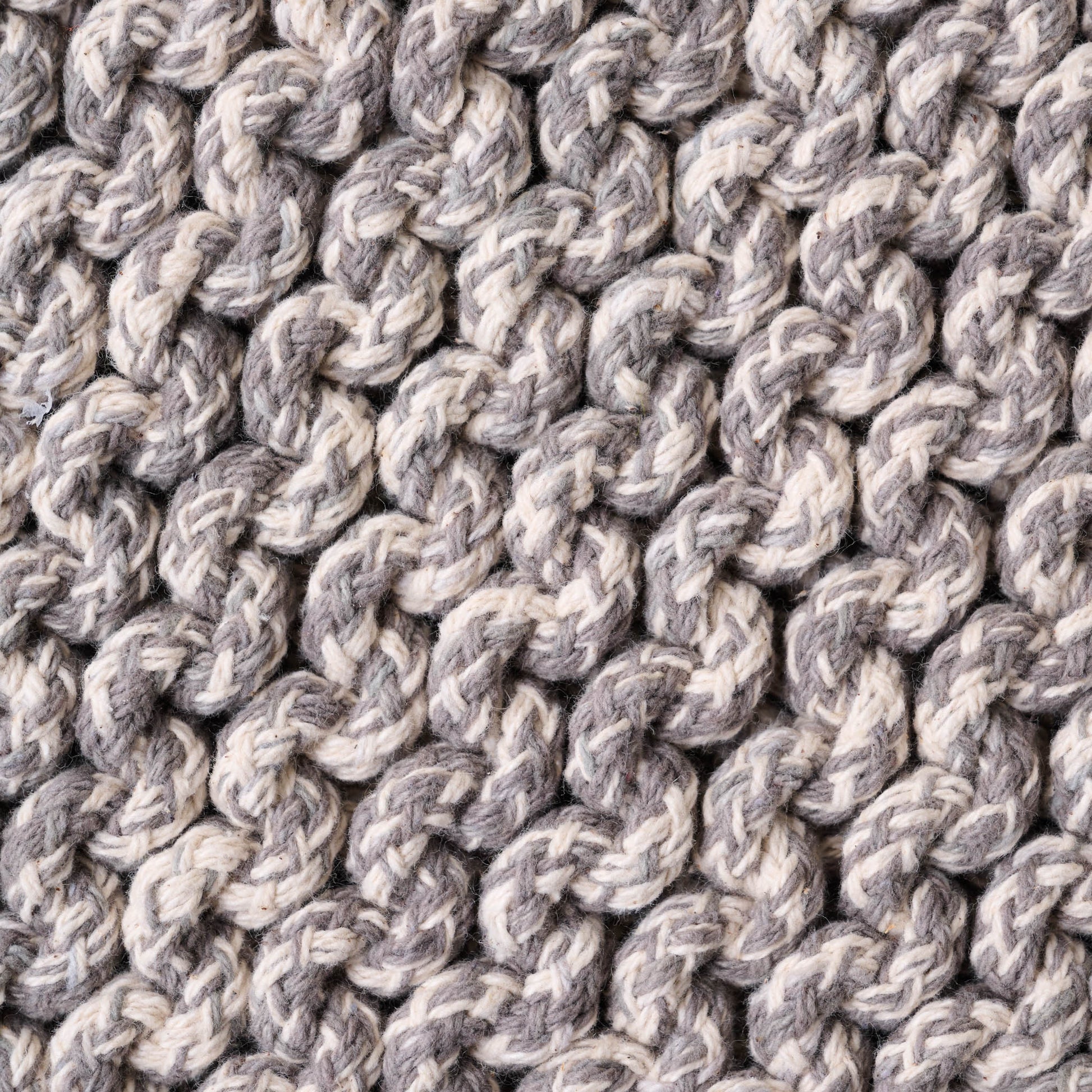 Heathered Hand Crocheted Pot Holder close up of grey stitching