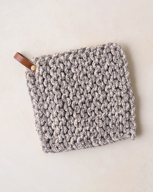 Heathered Hand Crocheted Pot Holder grey