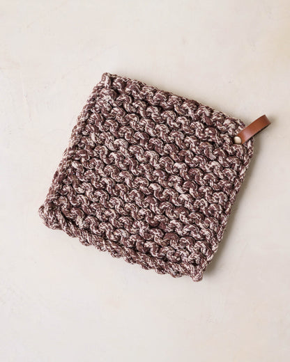 Heathered Hand Crocheted Pot Holder brown