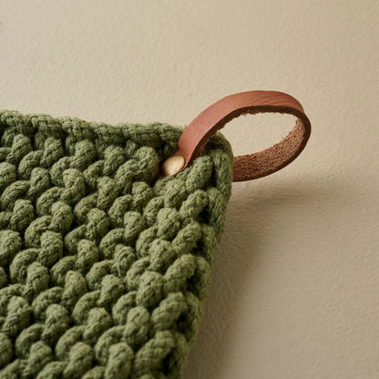Hand Crocheted Cotton Pot Holder in Green up close