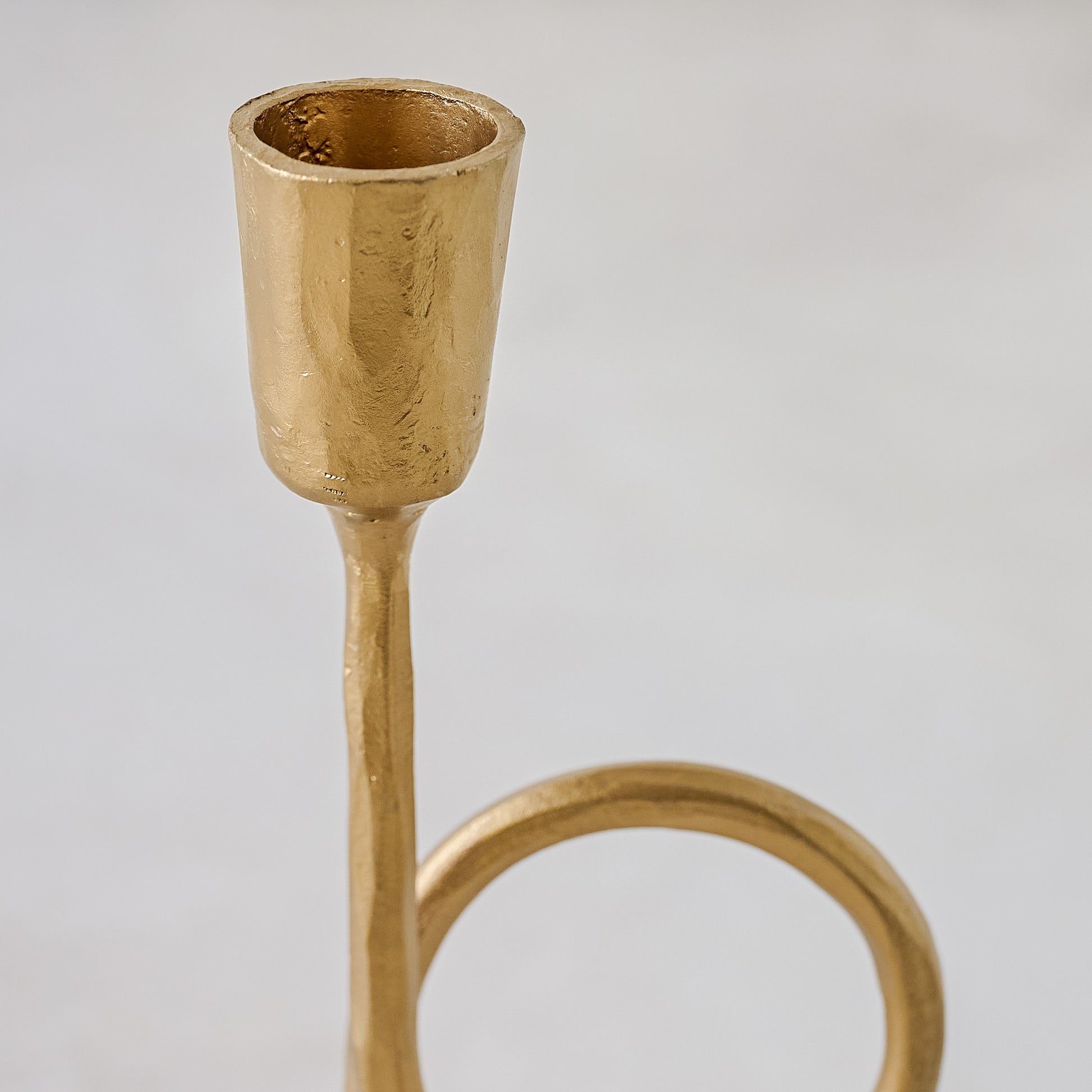 Brass Antique Inspired Trumpet Taperholder close up