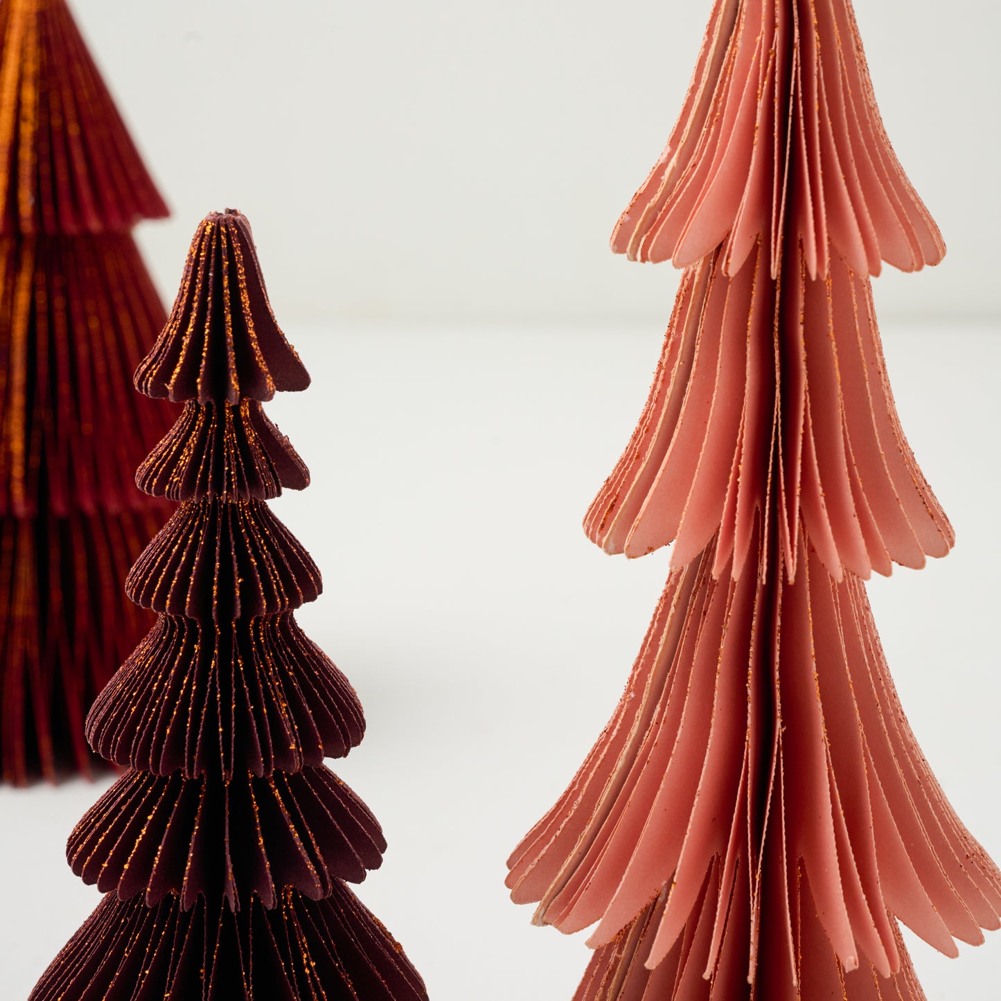 Cardinal Red Set of Decorative Paper Trees up close