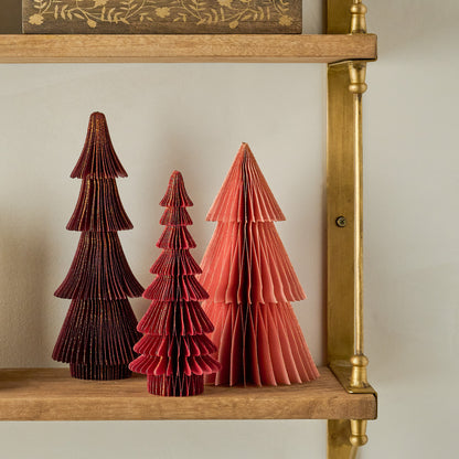 Cardinal Red Set of Decorative Paper Trees shown on shelf