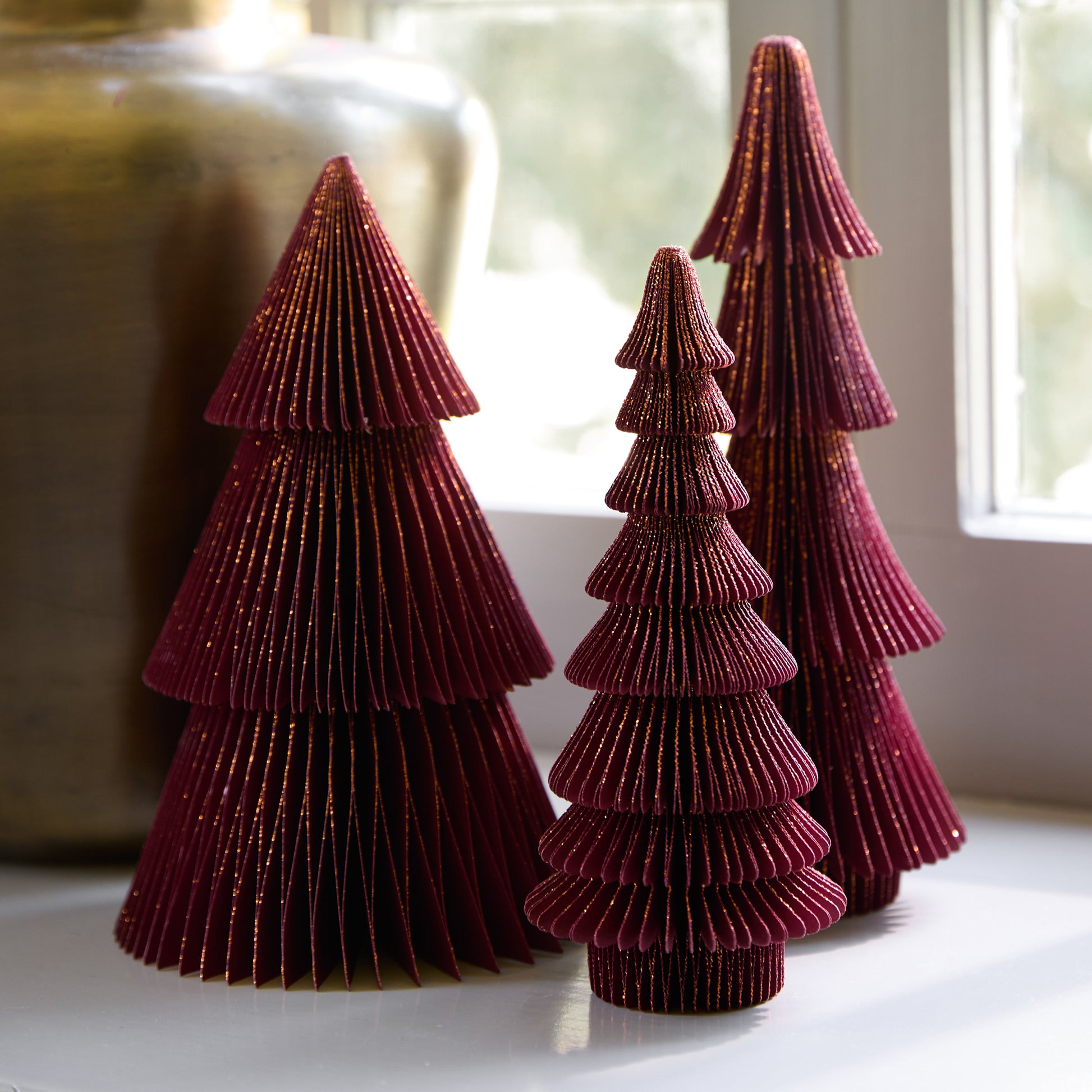 Cardinal Red Set of Decorative Paper Trees in a room