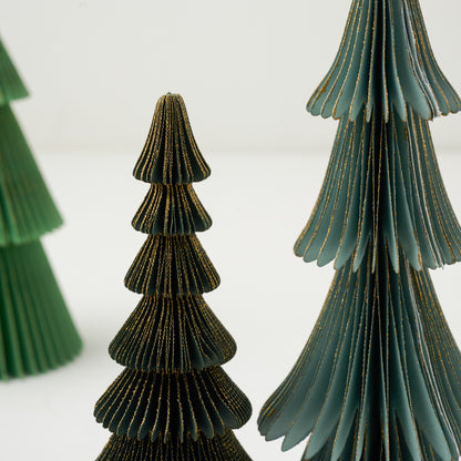 Forest Green Set of Decorative Paper Trees up close