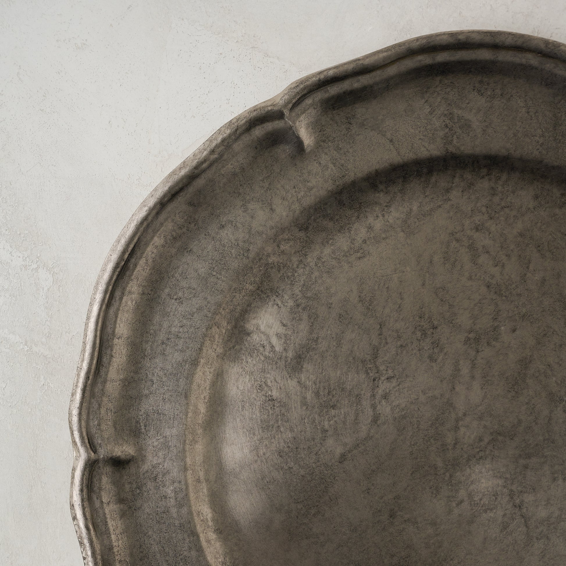 Vintage-Inspired Pewter Charger up close