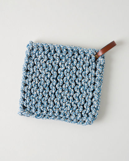 Heathered Hand Crocheted Pot Holder blue