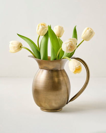 Ruthie Brass Pitcher Vase shown with florals