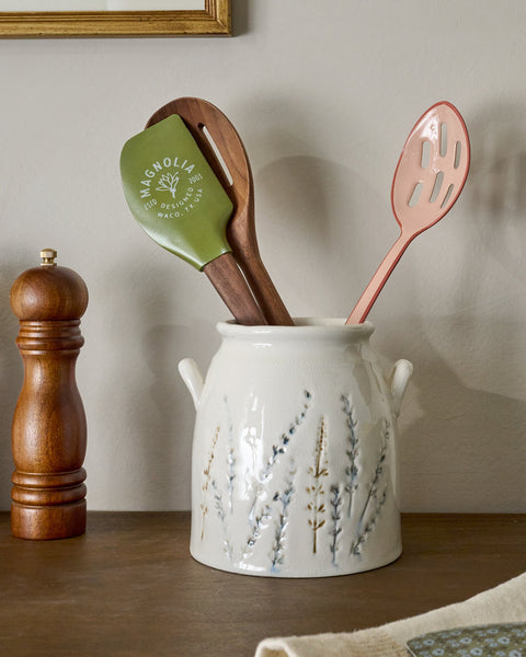 Pressed Floral Utensil Crock