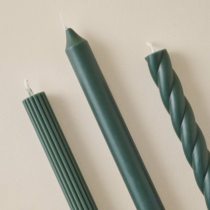 Assorted Forest Green Taper Set up close