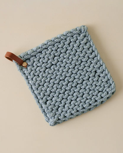 Hand Crocheted Cotton Pot Holder blue