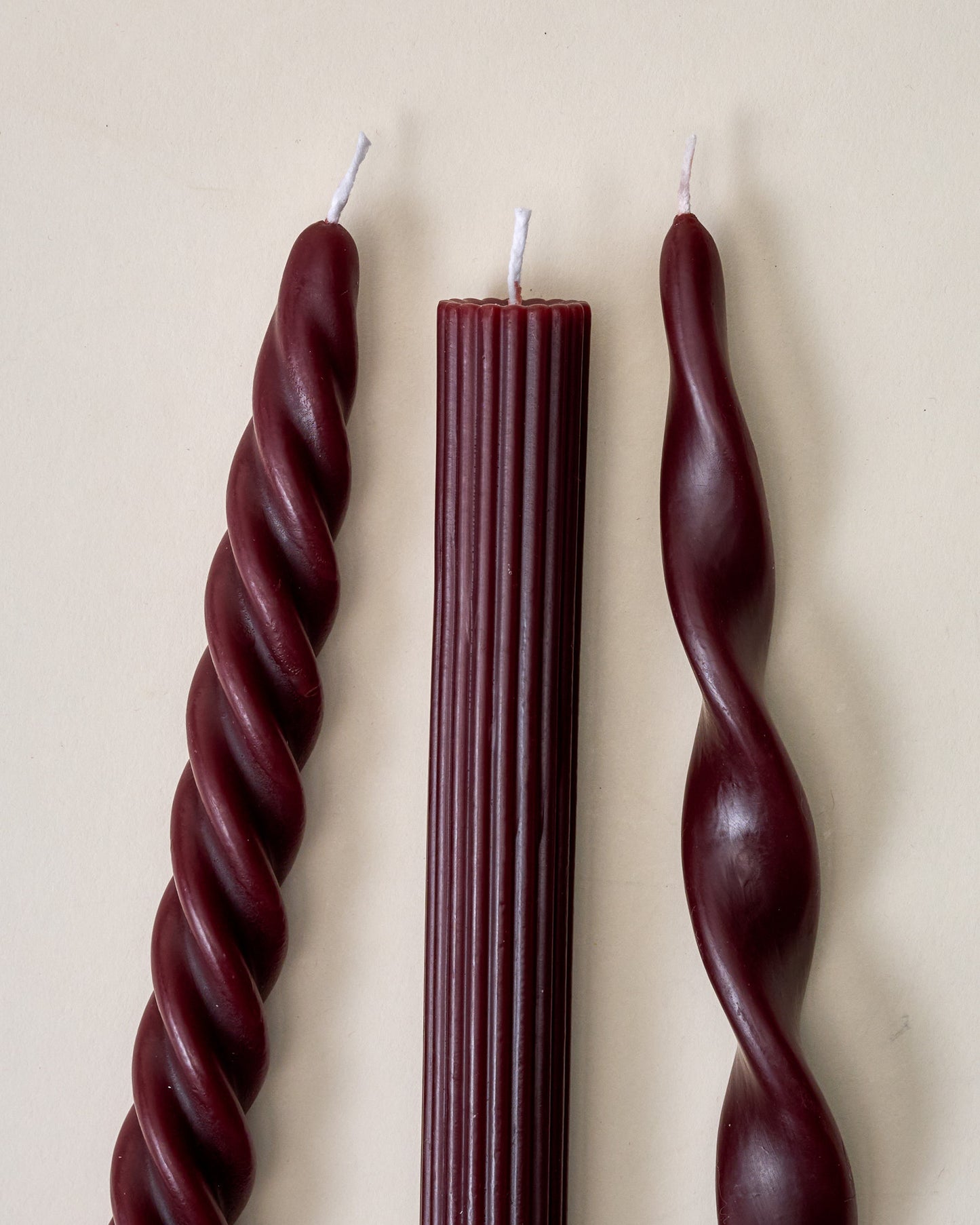 Assorted Drippy Taper Candle - Burgundy close up