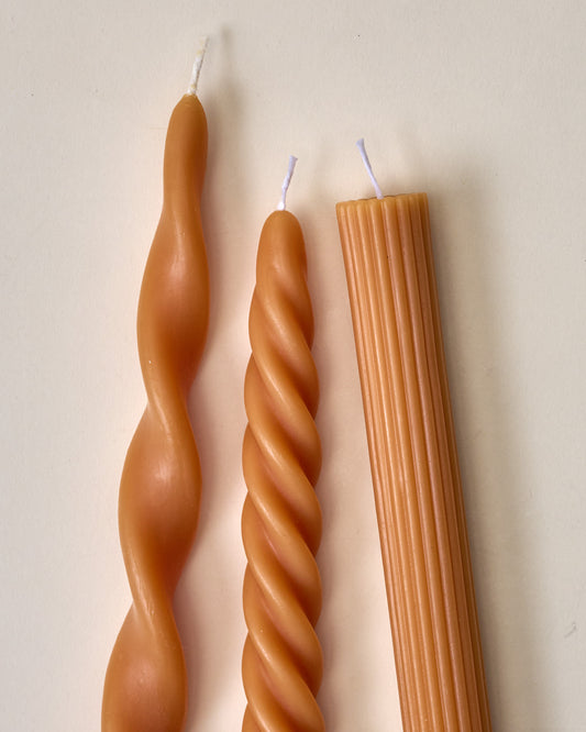 Assorted Drippy Taper Candle - Natural Beeswax close up