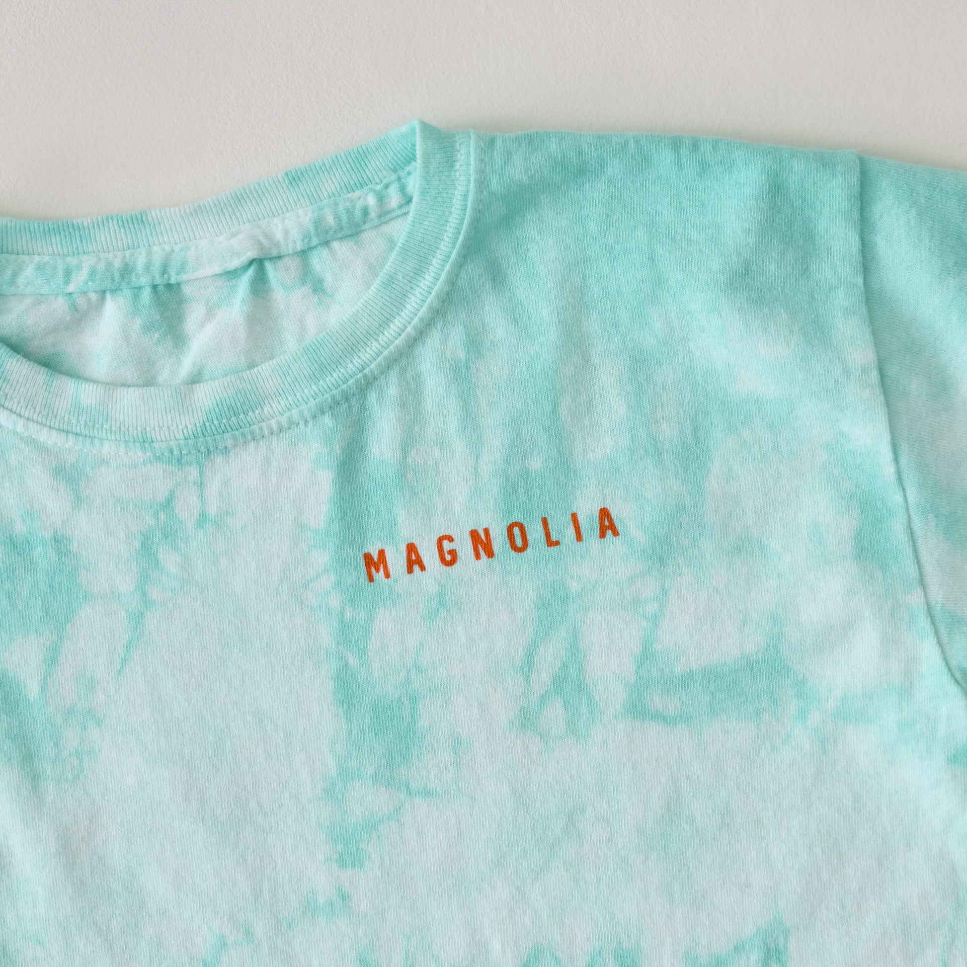 Magnolia Kids Roadtrip Mint Tie Dye Shirt up close front