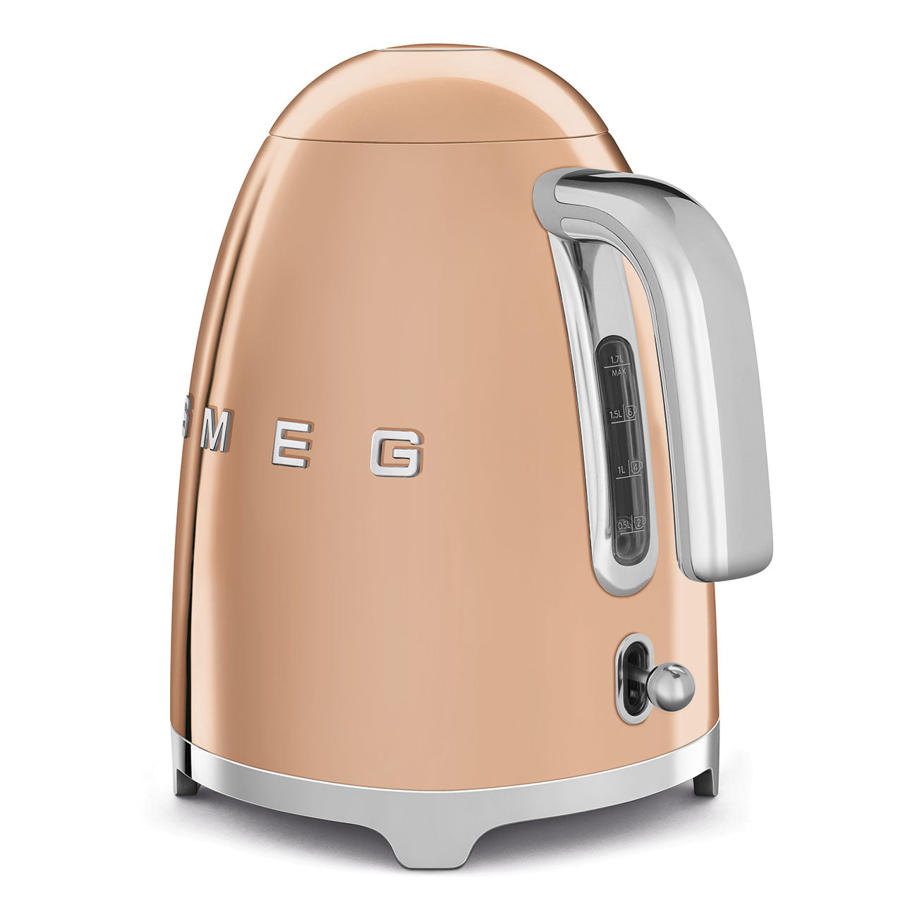 Smeg Kettle in rose gold showing liquid measurement lines