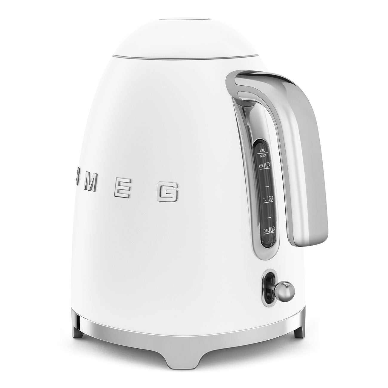 Smeg Kettle in white showing liquid measurement lines