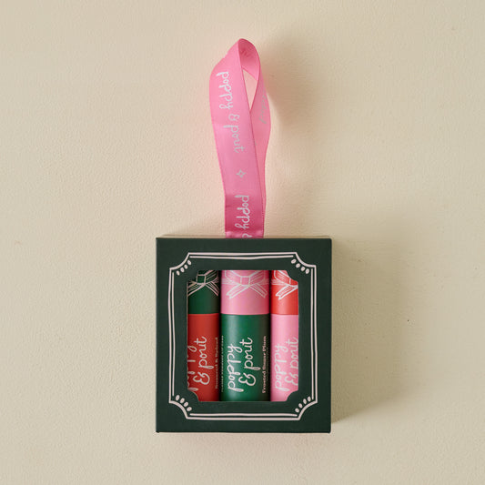 Lip Balm Trio Gift Set Ornament shown in box