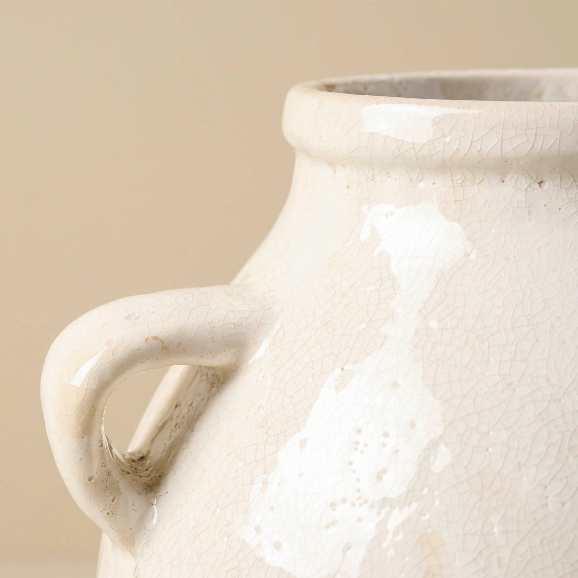 Oversized Distressed White Crackle Vase close up