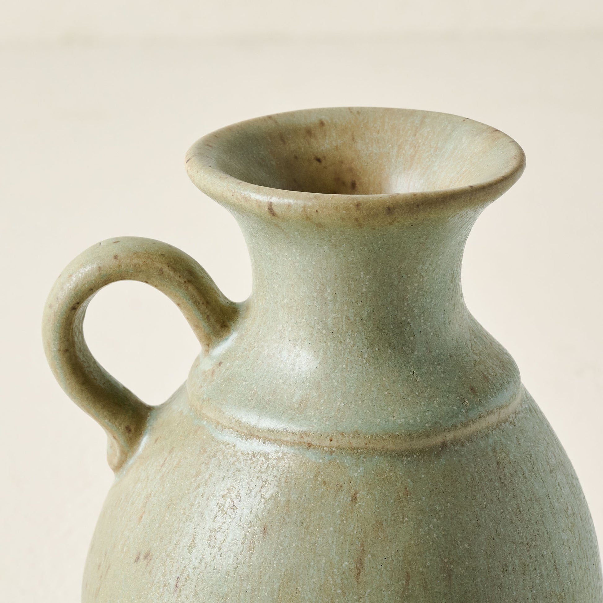 Small Rustic Green Vase top up close